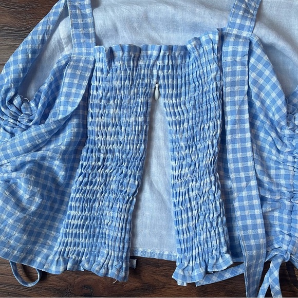 Womens Blue White‎ Gingham Cropped Top Bows Y2K Cottagecore Coquette Boho Small - Picture 5 of 6